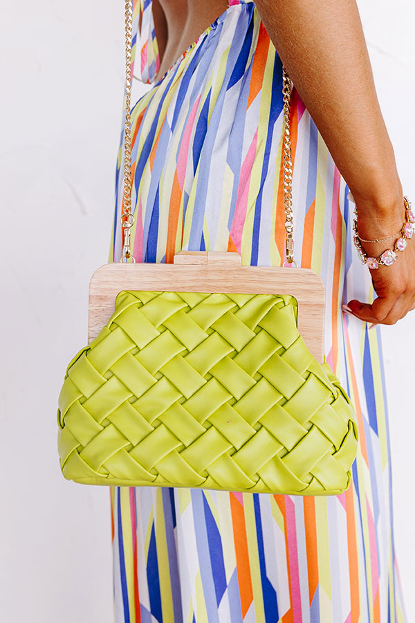 Premium Seaside Oasis Woven Leather Handbag in Lime Punch - Ultimate Style Upgrade