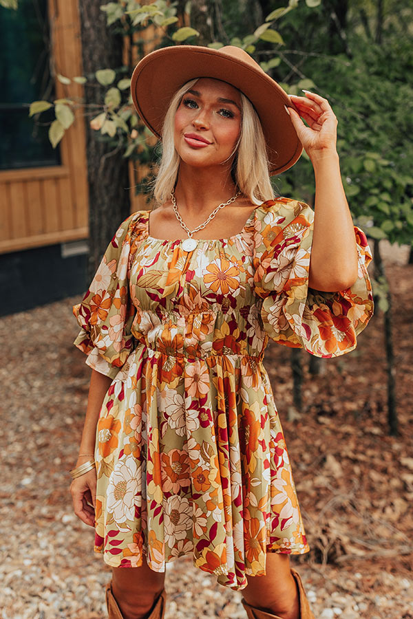 Premium Olive Floral Mini Dress - Fall Fashion Essential