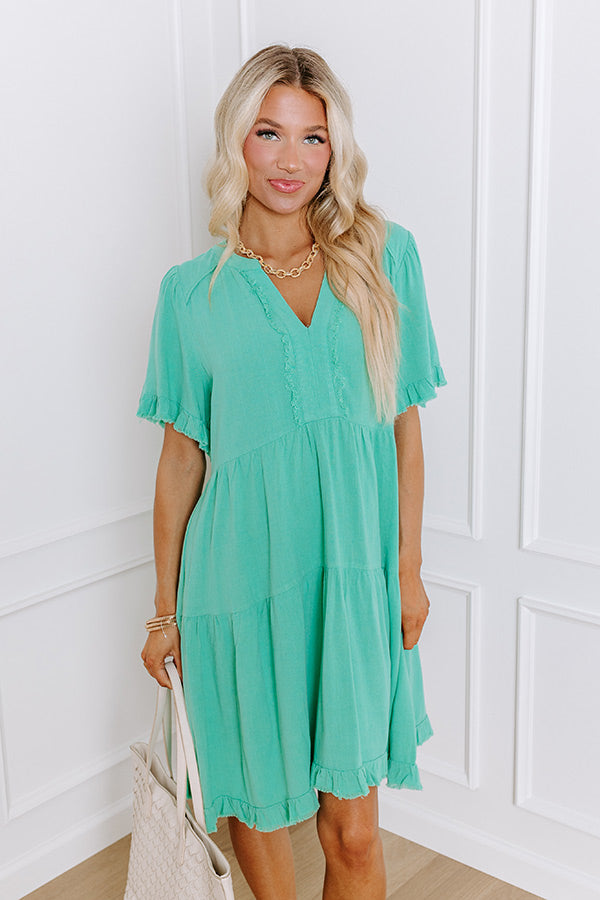 Premium Linen-Blend Mini Dress in Sea Glass - Effortless Chic Style