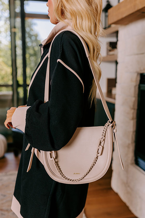 Premium Uptown Allure Faux Leather Crossbody Bag in Oatmeal