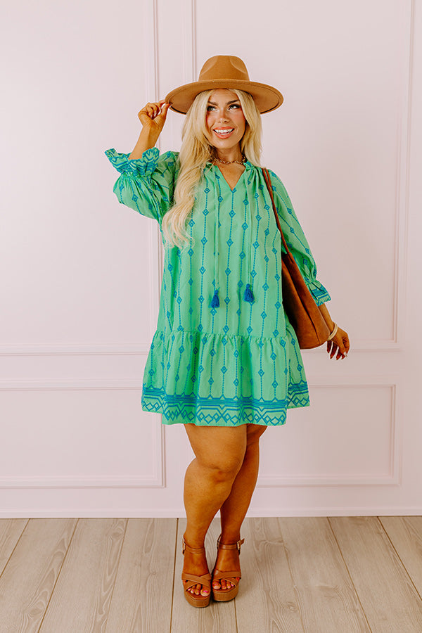 Premium Charleston Stroll Embroidered Mini Dress - Kelly Green Curves