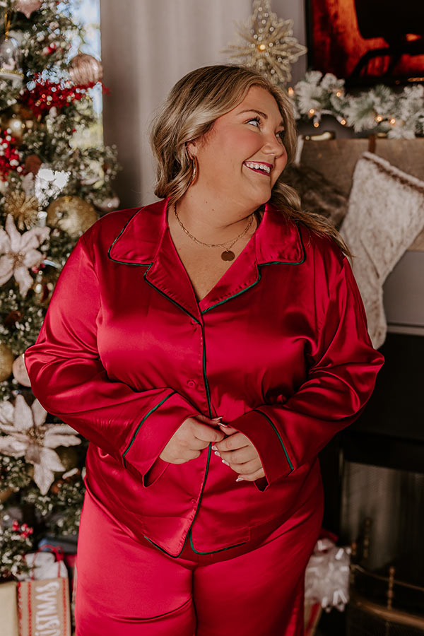 Premium Satin Pajama Top - Red Curves | Ultimate Comfort & Style