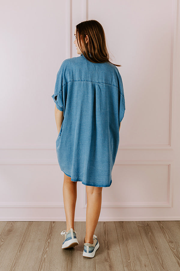 Premium Chambray Tunic Dress - Oversized Medium Wash