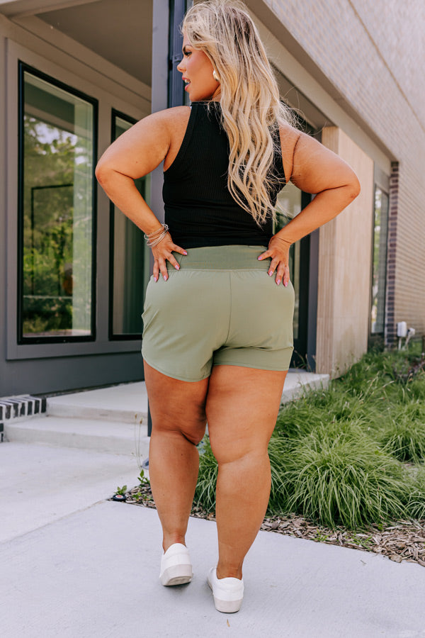 Premium Strive For Greatness High Waist Shorts - Olive