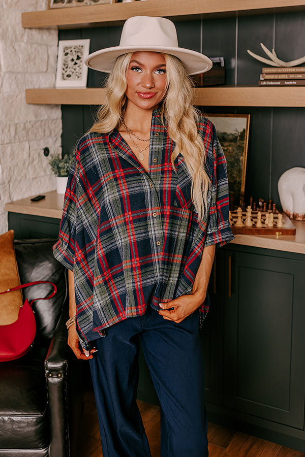 Premium Autumn Charm Flannel Shirt - Navy Plaid