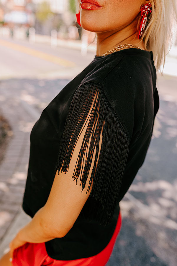 Premium Black Fringe Top - Midwest Weekend Edition