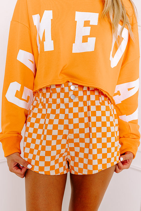 Premium High Waist Checkered Shorts - Vibrant Orange Style