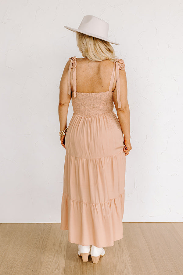 Premium Tucson Stroll Smocked Midi Dress in Iced Mocha Curves