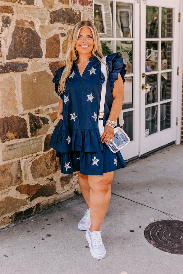 Ultimate Game Day Navy Ruffle Mini Dress - Premium Sequined Design