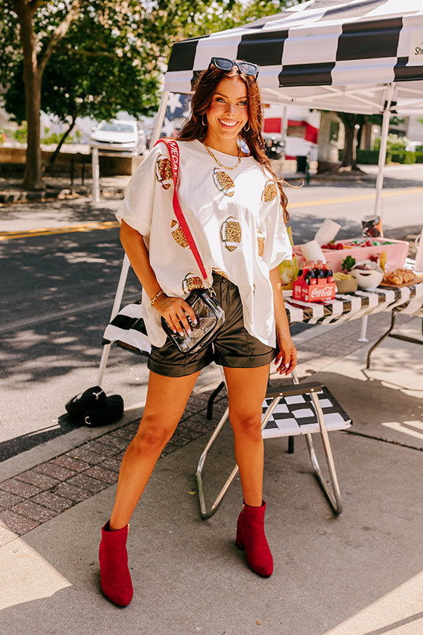 Premium Football Season Sequin Oversized Tee - Ivory