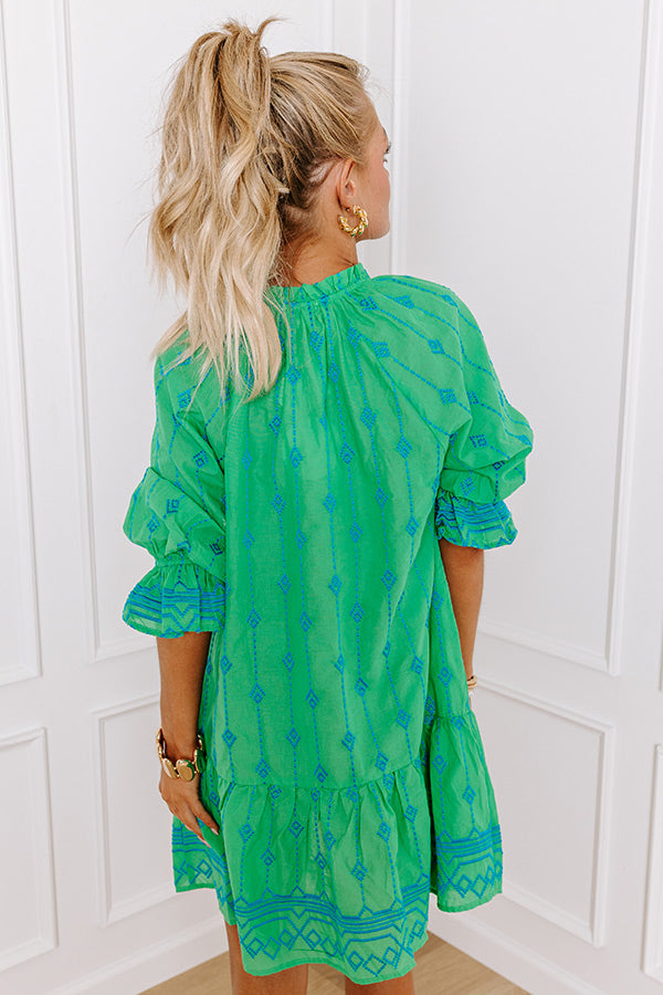 Premium Charleston Stroll Embroidered Mini Dress - Kelly Green