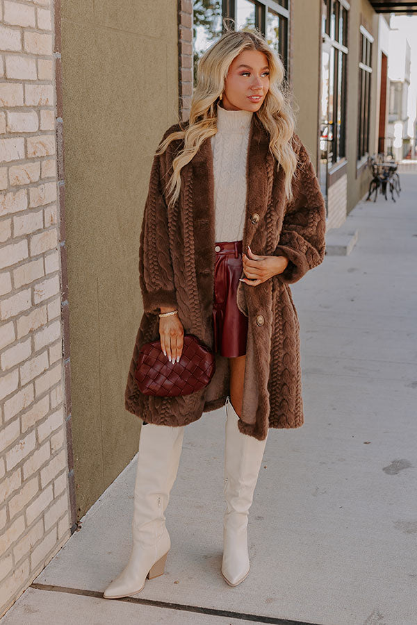 Ultimate Luxe Espresso Faux Fur Coat with Cable Knit Design