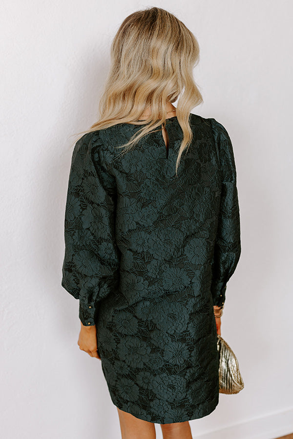 Premium Hunter Green Jacquard Mini Dress - Effortless Elegance