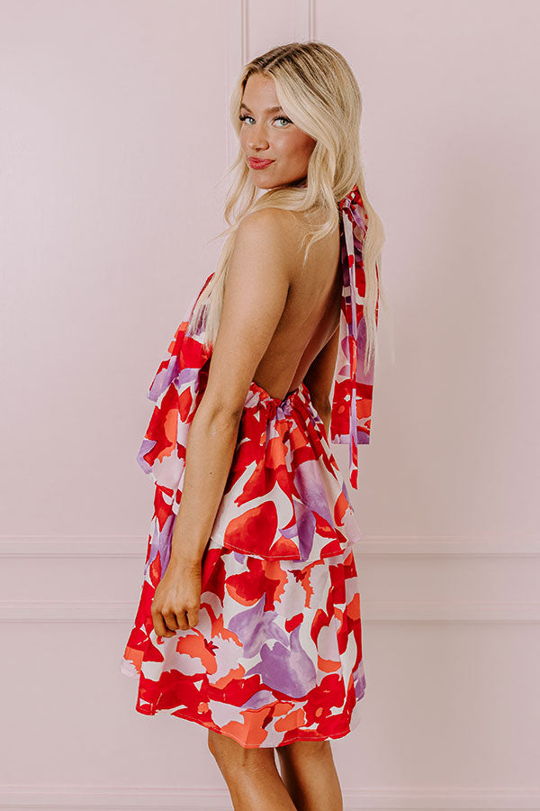 Premium Santorini Seashells Dress - Vibrant Red Floral Design