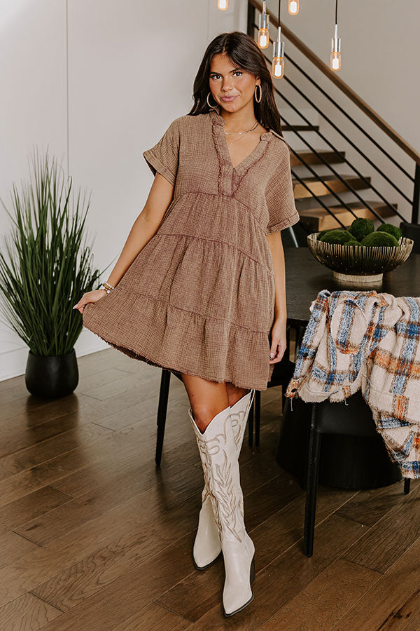 Premium Mocha Mineral Wash Mini Dress – Effortless Style