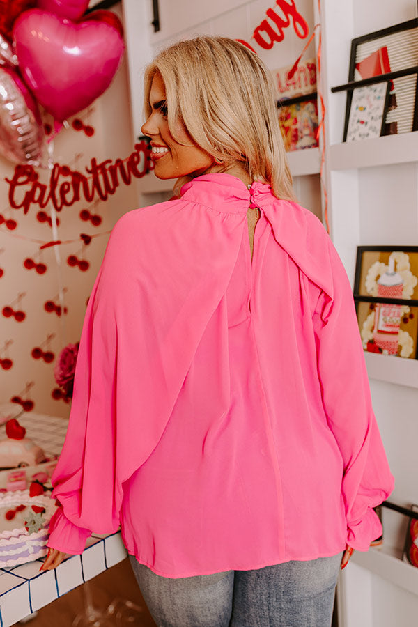 Ultimate Pink Curves Mock Neck Top - Effortless Elegance