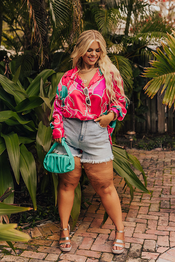 Ultimate Satin Button-Up Shirt: Hot Pink Curves Edition