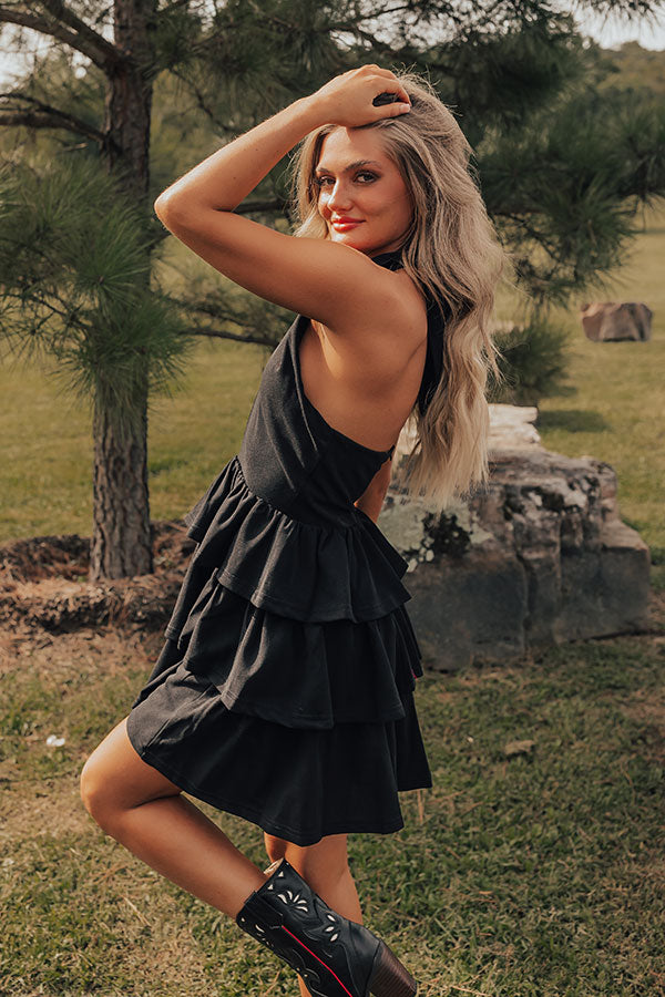 Ultimate Romantic Ruffle Mini Dress in Black - Writing Love Notes