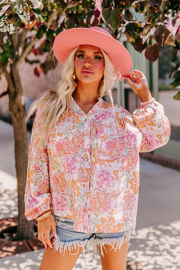 Premium Floral Button-Up Blouse - Chic Pink Edition