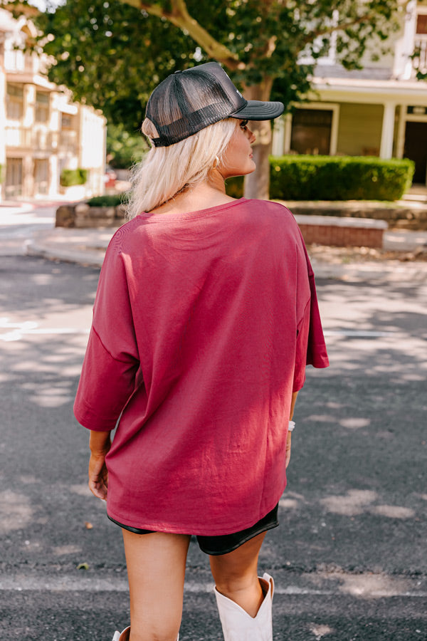 Ultimate Starry Night Sequin Oversized Tee - Bold Red