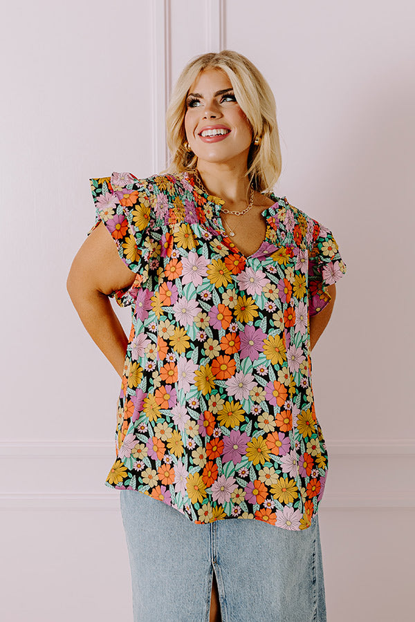 Premium Floral Galore Shift Top - Black Curves Edition