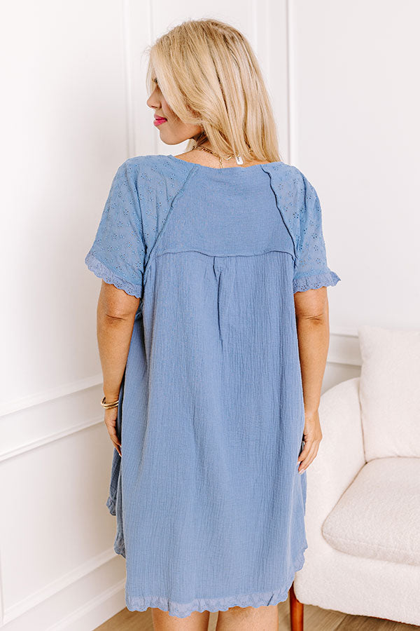 Premium Sunday Mornings Eyelet Shift Dress - Airy Blue Curves