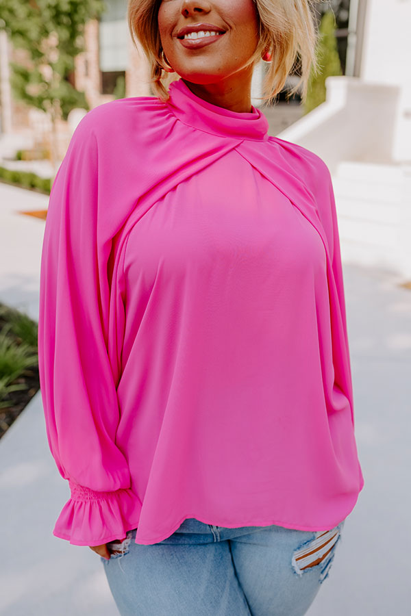 Ultimate Pink Curves Mock Neck Top - Effortless Elegance