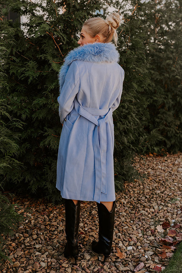 Premium Sky Blue London Bound Coat with Faux Fur Detailing