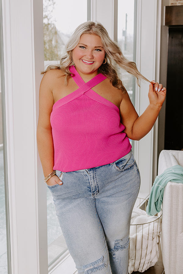 Ultimate Pink Curves Ribbed Halter Top