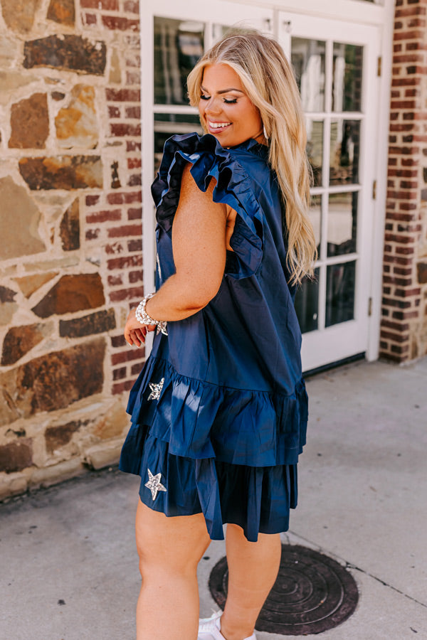 Ultimate Game Day Navy Ruffle Mini Dress - Premium Sequined Design