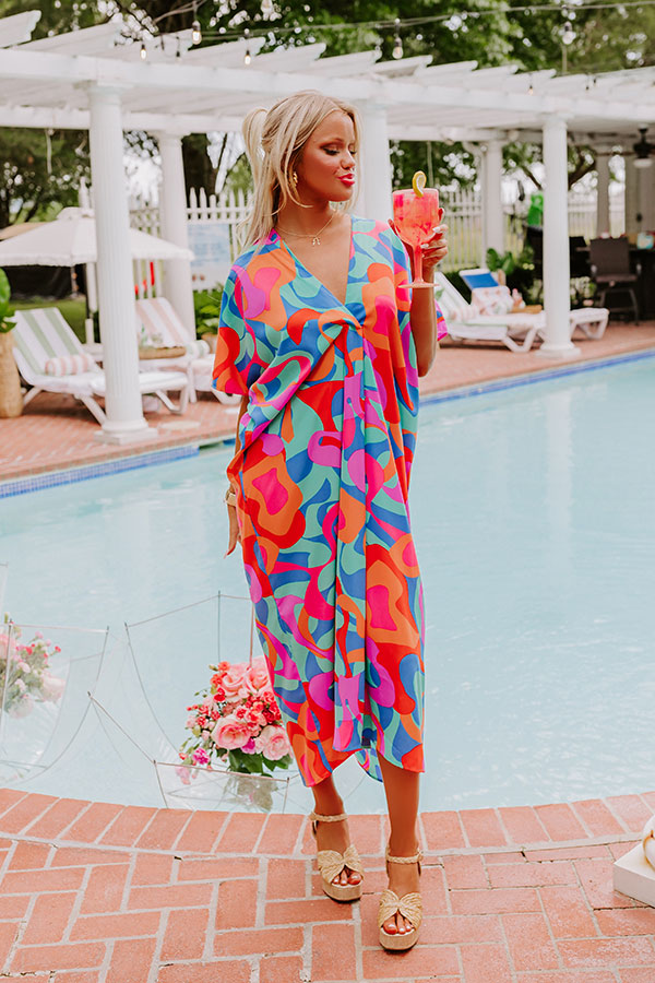 Premium Beachy Days Caftan Midi Dress in Ocean Wave Print