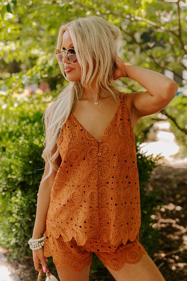 Premium Boho Chic Crochet Top - Rust