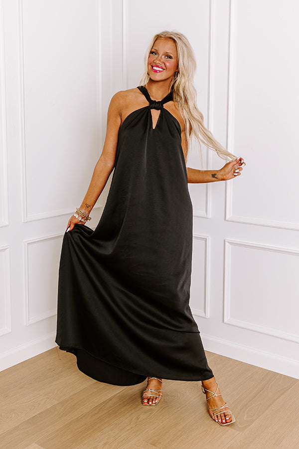 Ultimate Bali Date Night Satin Maxi Dress - Black