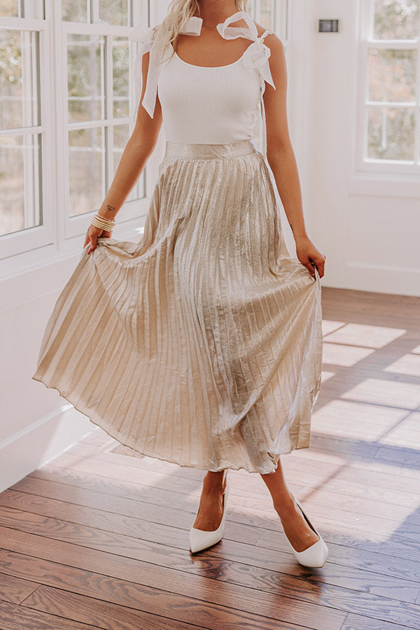 Premium Champagne Fizz High Waist Metallic Maxi Skirt