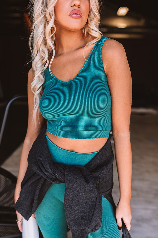 Premium Star Of The Barre Ribbed Crop Top - Jade Elegance