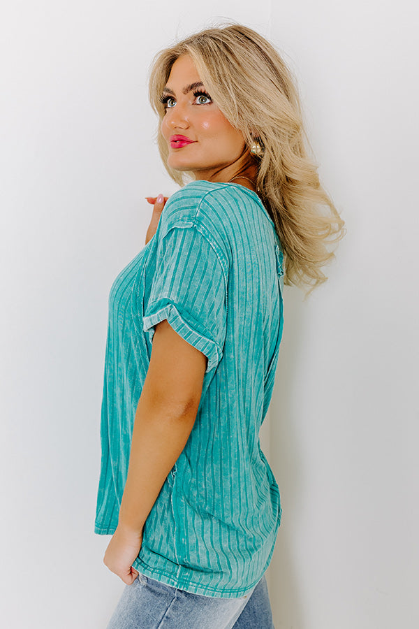 Premium Turquoise Mineral Wash Ribbed Shift Top