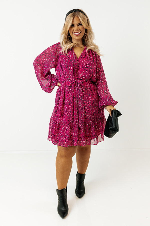 Ultimate Fuchsia Chiffon Shift Dress - Animal Print & Shimmer Accents