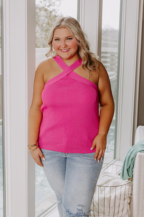 Ultimate Pink Curves Ribbed Halter Top