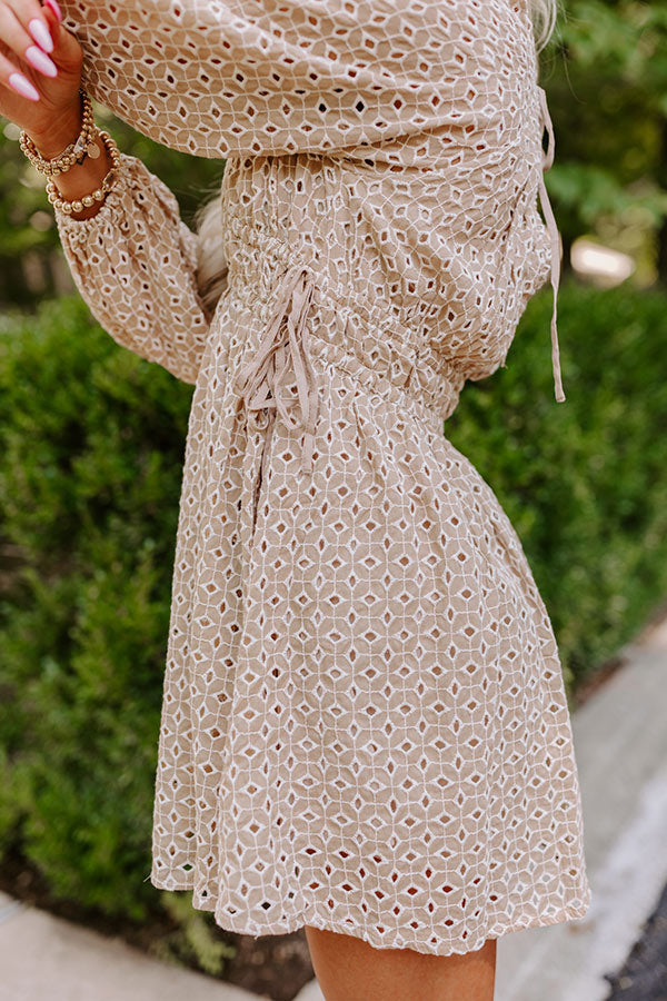 Ultimate Romance In The Air Eyelet Mini Dress - Khaki