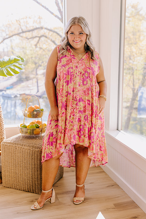 Premium Sorbet Spritzer Floral High-Low Dress for Curves - Ultimate Summer Style