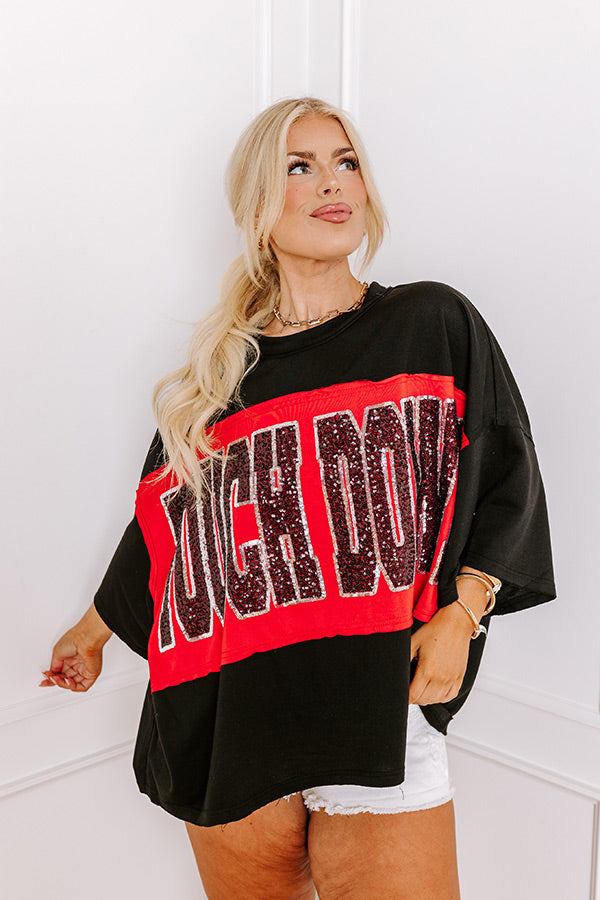 Ultimate Game Day Sequin Oversized Tee - Touch Down Black Curves