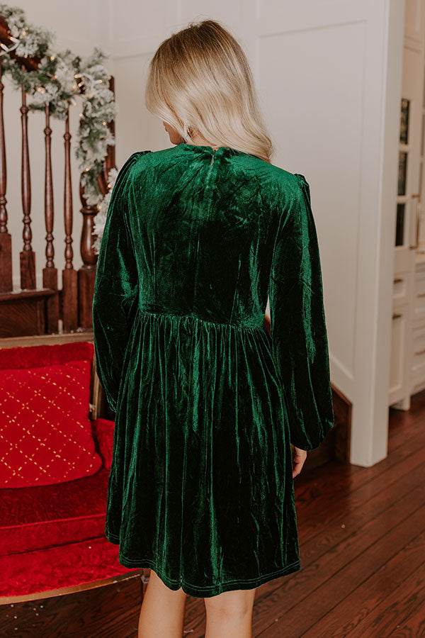 Ultimate Glam Velvet Mini Dress with Rhinestone Bows - Hunter Green