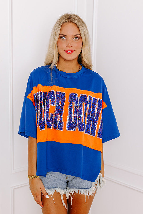 Ultimate Touchdown Sequin Oversized Tee - Team Spirit Blue