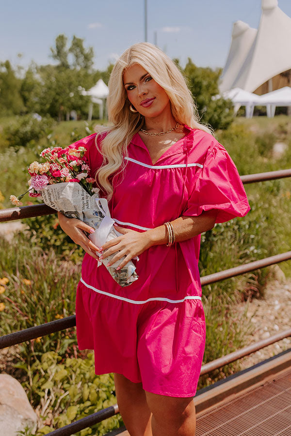 Ultimate Porch Swing Sippin' Mini Dress - Hot Pink Curves