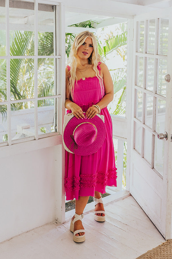 Ultimate Bayside Bliss Ruffle Midi Dress in Hot Pink Curves