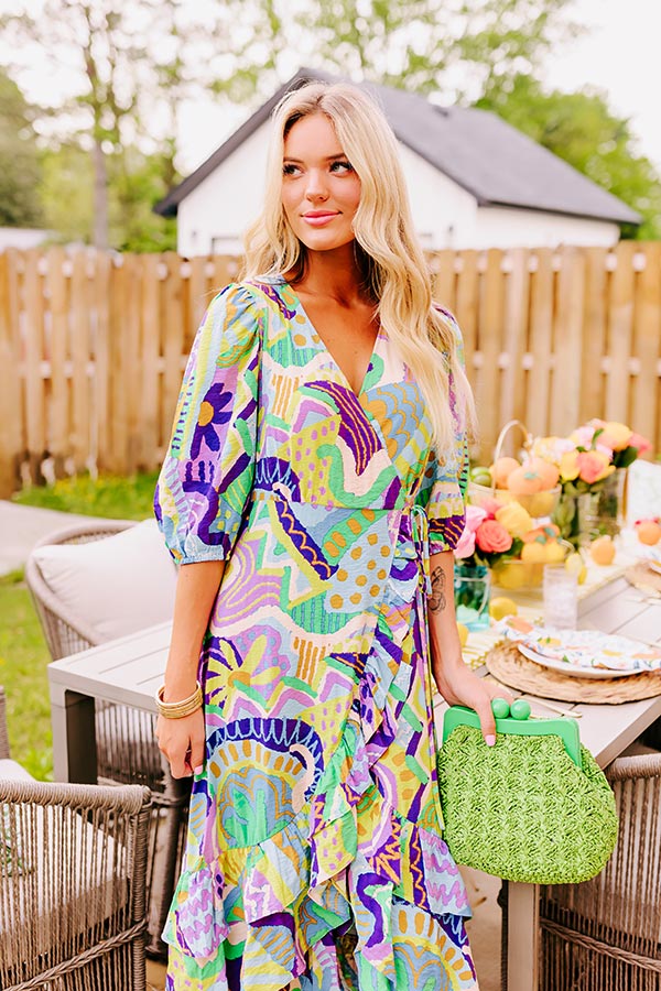 Premium Coastal Sunset Wrap Dress