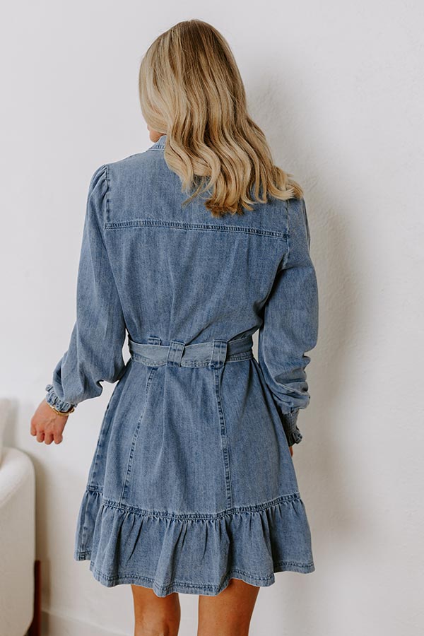 Ultimate Chic Denim Mini Dress - Premium Ruffled Style