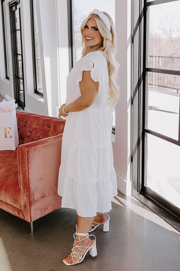 Premium White Curves Midi Dress - Effortlessly Elegant