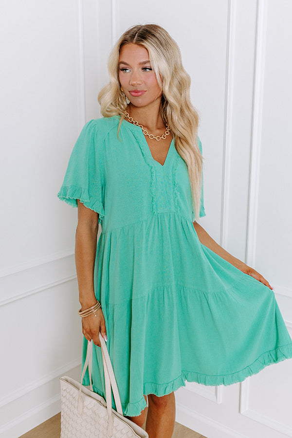 Premium Linen-Blend Mini Dress in Sea Glass - Effortless Chic Style