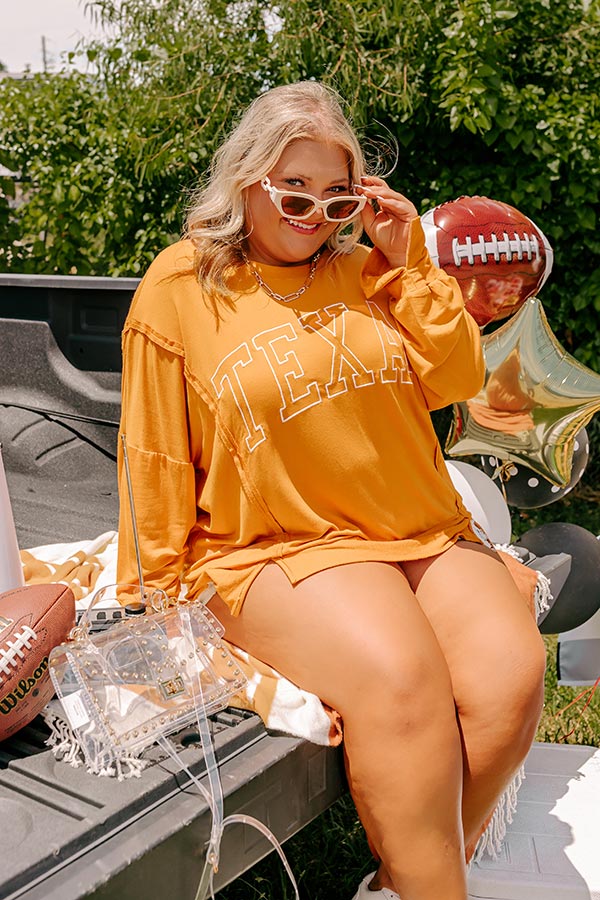 Premium Texas Embroidered Oversized Top - Rust Curves Edition